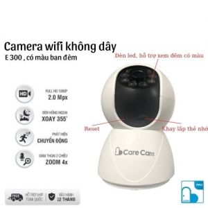 Camera Carecam pro có màu ban đêm E300 2.0 Mpx full HD1080, đàm thoại 2 chiều, xoay 360 độ, cảnh báo chống trộm